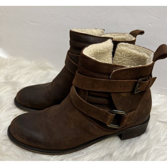 Sundance Molly Pitcher Sherpa Lined Booties Boots Buckle Size 39 / 8.5-9 Brown - Picture 1 of 13